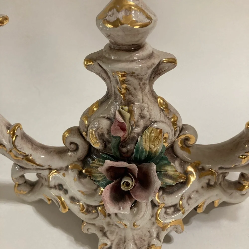 Capidonte 2 Candleholder Italian With Gold Trimmings Vintage 7” Tall